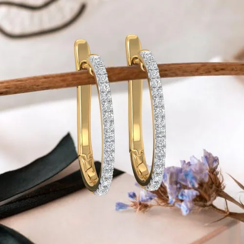 Vista 6 de Aretes de aro de oro de 14 quilates con diamantes (0.40 quilates) - Certificado IGI