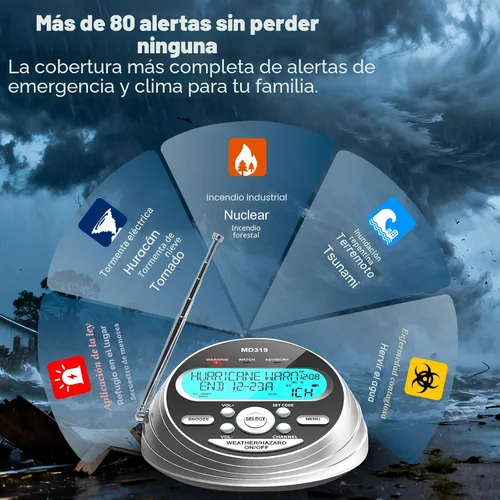 Vista 5 de NOAA Weather Radio-S.A.M.E. Programación localizada, radio de alerta meteorológica con más de 80 alertas de emergencia, reloj despertador, radio