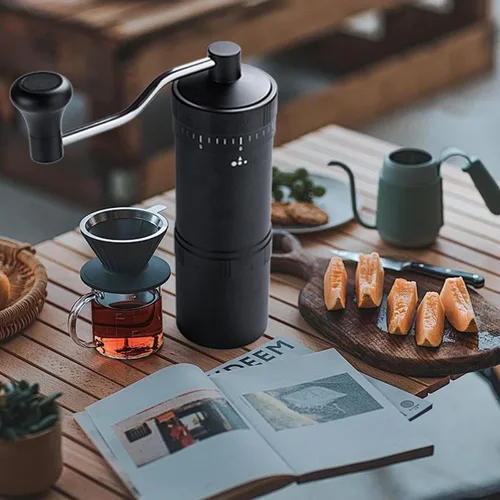 Vista 7 de Molinillo de café manual con rebaba cónica de acero inoxidable de 7 estrellas, molinillo de café portátil con ajuste de molienda ajustable externo