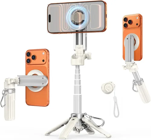 Vista 11 de Trípode para selfie stick con luz de relleno y control remoto Negro