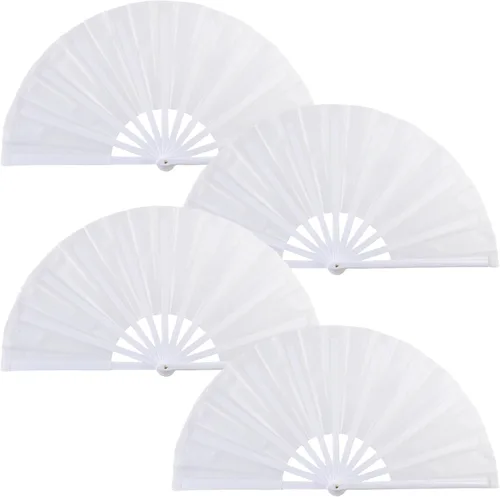 Vista 52 de Paquete de 2 abanicos de mano plegables grandes, abanicos de tela retro vintage de tela de nailon, ventilador de mano chino de Kung Fu Tai Chi