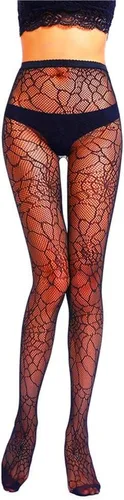 Vista 3 de Medias de malla negra, medias ajustadas de telaraña, accesorios de disfraz de bruja de Halloween, Negro