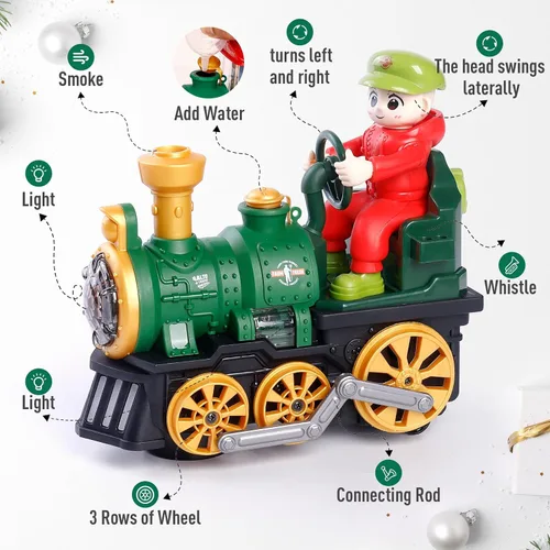 Vista 2 de Juguete de Tren Eléctrico para Niños Pequeños de 1 a 3 años, Locomotora de Vapor, Camión de Choque y Va, Figura de Personas con Humo, Luces