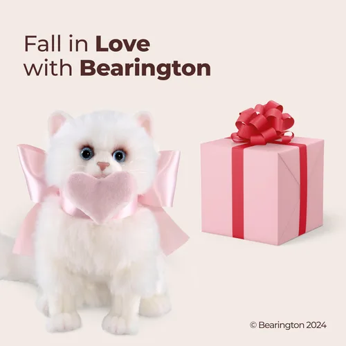 Vista 5 de Peluche de Gato de la Colección Bearington - Peluche de Gato Realista y Felpa Blanca para Niñas - Linda Gatita de 25 cm