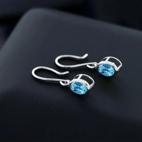 Vista 95 de Gem Stone King Aretes colgantes de plata de ley 925 de 0.276 x 0.197 in con piedra natal ovalada de alambre francés para mujer