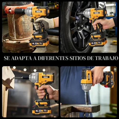 Vista 8 de Llave de impacto inalámbrica, 900 pies-libra (1200 N.m) pistola de impacto sin escobillas de 1/2" con batería 2x 4.0Ah, cargador rápido y 6 dados