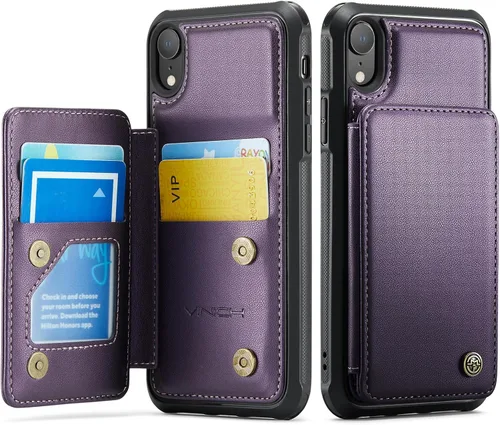 Vista 109 de Vinich for iPhone XR Wallet Case with Card Holder, Black RFID Blocking Credit Slots, Kickstand, Shockproof Flip Phone Cover, PU Leather, Double