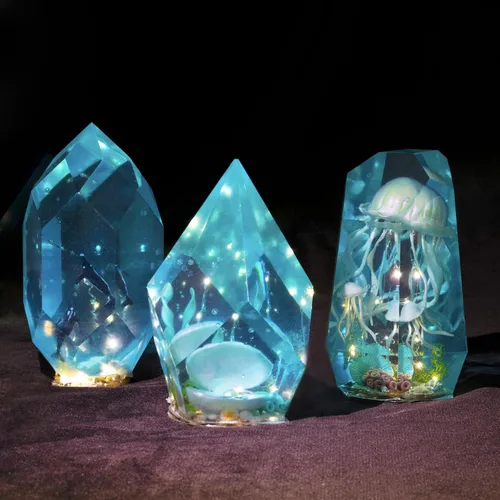 Vista 4 de Kit de preservación de flores de resina de molde de silicona de gema de cristal grande con cadena de luces LED, paquete de 9