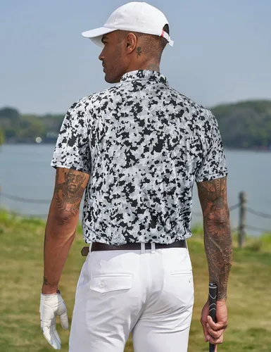 Vista 103 de TAPULCO Camisetas tipo polo de secado rápido para hombre, diseño de camuflaje, atléticas, ligeras, transpirables, casuales, para golf