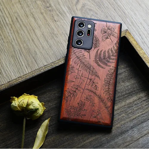 Vista 4 de Carveit Funda de madera para Galaxy Note20 Ultra [madera natural y TPU suave] Funda protectora de madera única y elegante compatible con Samsung