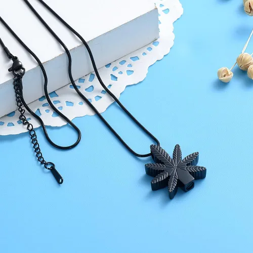 Vista 6 de shajwo Collares de urna de hojas de marihuana para cenizas para mujeres y hombres, joyería de cremación, colgante conmemorativo de cenizas humanas