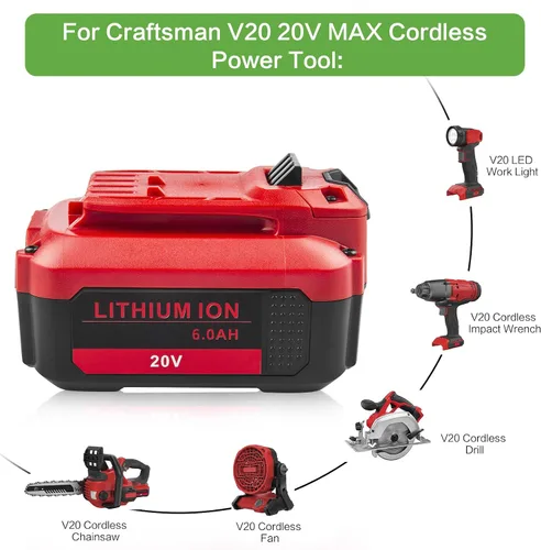 Vista 5 de Labtec Batería de repuesto CMCB205 de 20 V 6000 mAh para Craftsman 20V Batería CMCB204 CMCB202 CMCB201 CMCS500B CMCD700C1 Herramienta inalámbrica