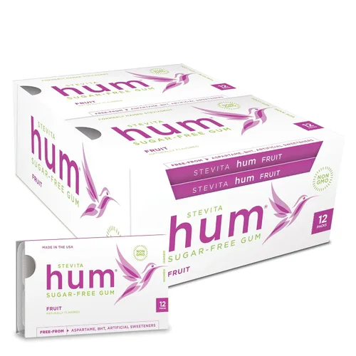 Vista 8 de Stevita Hum, Bubblegum - Goma de mascar sin azúcar - 12 piezas, paquete de 12 - Apoya la salud oral - Sin OMG, vegetariano, keto, sin gluten - 72
