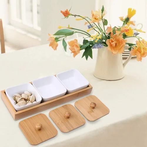 Vista 2 de TOPINCN Plato de cerámica para servir, plato rectangular con cubierta de bandeja, plato de postre para fiestas, aperitivos y cenas
