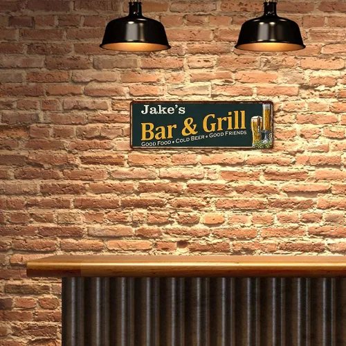 Vista 4 de Letrero personalizado de bar y parrilla, letreros con nombre personalizado, decoración de pub de cerveza, decoración de parrilla, para hombre