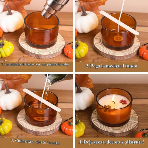 Vista 5 de CONNOO - Paquete de 15 tarros de vela de vidrio ámbar de 4 onzas con tapas herméticas de bambú Thick Glass, Bulk Small Wide Mouth Candle