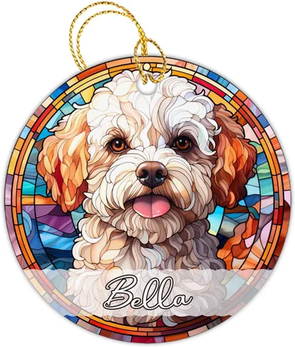Vista 16 de Amstaff - Adornos personalizados para perros Amstaff para árbol de Navidad con nombre, adorno estilo vitral para perros, regalos para amantes