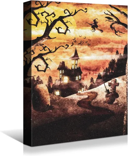 Vista 22 de Wewejia -Lienzo de Halloween pintura de pared de máscara de Halloween rojo/azul fantasma imagen póster impresiones de Halloween arte de pared