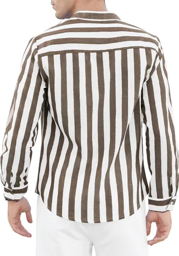 Vista 2 de Camisa casual de lino de manga larga con botones y bolsillos para hombre