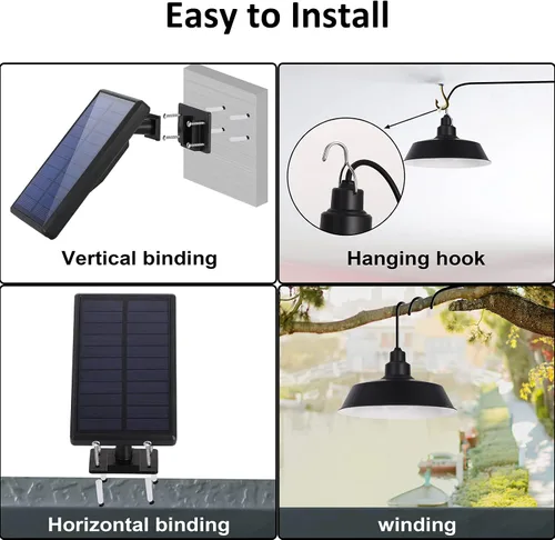 Vista 5 de Luces colgantes LED solares con control remoto (paquete de 2), panel solar ajustable y cable de 16.4 pies, impermeable IP65 para uso en exteriores e