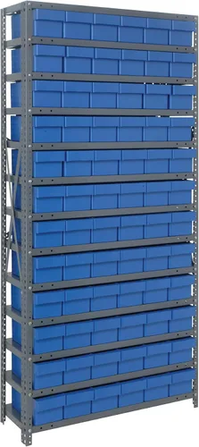 Vista 595 de Quantum QSBU-245BK Heavy Duty Shelving Unit with (7) Shelves and (24) QUS245 Black Bins for Garage Warehouse Storage Distribution 400 lb Load