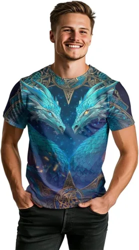 Vista 2 de Camiseta unisex impresa en 3D Cool Vikings Tattoo de mitología nórdica