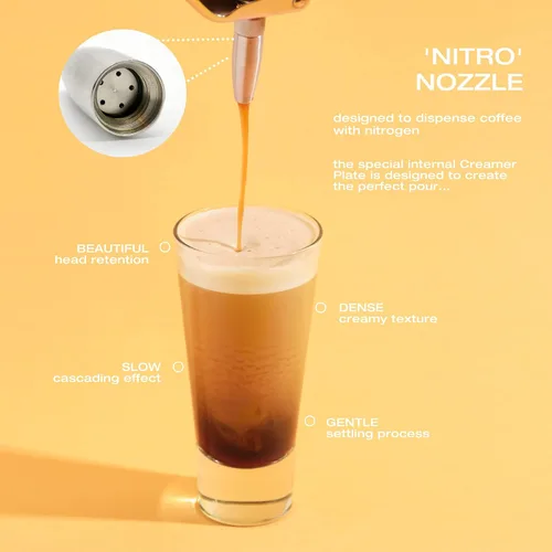 Vista 4 de Cafetera Nitro de 1 litro, cafetera de aluminio Nitro Cold Brew con boquilla especial de difusor de nitro y cafetera fría con tarro Mason