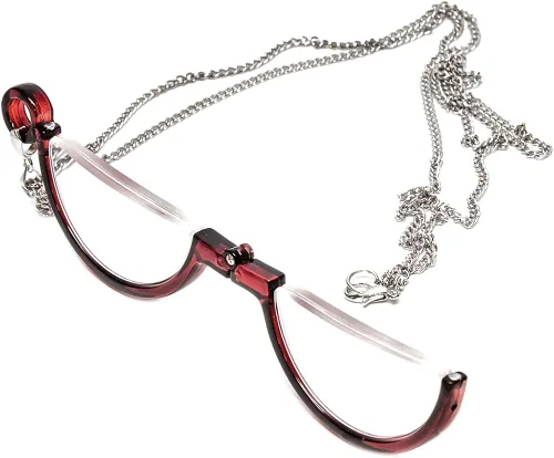 Vista 2 de Calabria 2945R - Collar monóculo plegable moderno Monóculo para ojo Colgante de aumento Ayuda de lectura Cadena plateada 31 pulgadas