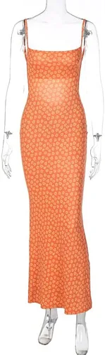 Vista 6 de Vestido largo sin espalda con recorte para mujer, Vestidos sexy, sin mangas, con abertura, para cóctel, Vestido largo entallado, tirantes delgados