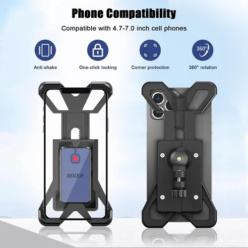 Vista 3 de Soporte de teléfono para motocicleta, soporte para teléfono de bicicleta para manillar - Abrazadera universal para teléfono celular para iPhone