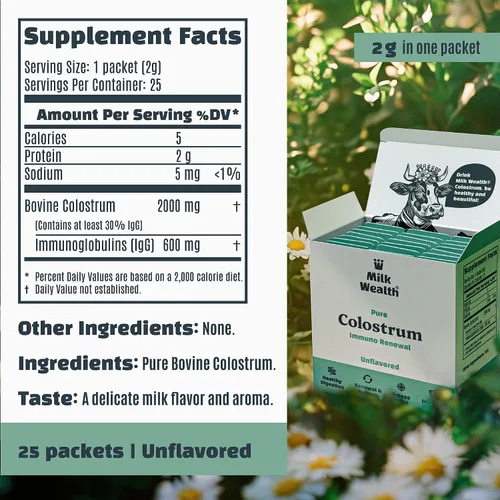 Vista 8 de Milk Wealth™ Polvo de calostro bovino 1.76 oz IgG natural y liofilizado Apoyo para la salud inmune e intestinal Alimentado con pasto y sin