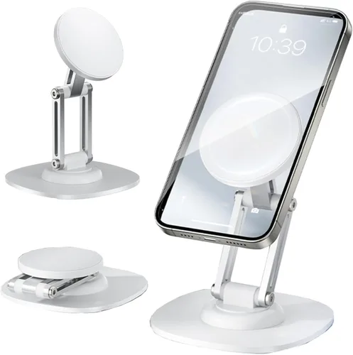 Vista 10 de Soporte magnético para teléfono para escritorio, giratorio de 360 grados, ajustable, plegable, de aluminio para MagSafe con base antideslizante