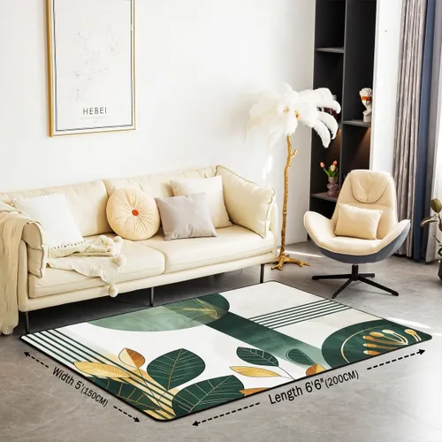 Vista 2 de Feelyou Boho Geometric Area Rug 3x5 Kids Tropical Leaves Decorative Rug for Boys Girls Teens Botanical Nature Theme Living Room Rugs Luxury Modern