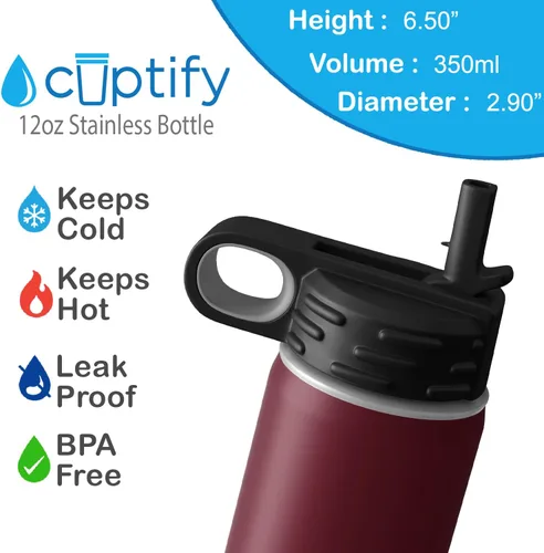 Vista 16 de Cuptify Botella de agua para niños personalizada con nombre en botella de agua aislada con anillo brillante verde de 12 onzas Verde brillante