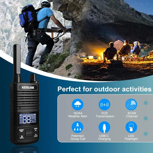 Vista 3 de KETELESE T1 FRS Walkie Talkie Set para adultos, radio bidireccional de largo alcance, con auricular de radio familiar Walkie-Talkie, NOAA, VOX