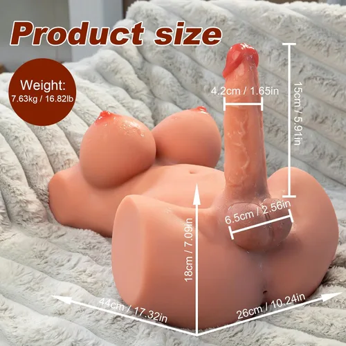 Vista 4 de Muñeca sexual transexual Torso Consolador de silicona Muñeca sexual eléctrica Enchufe rápido y consolador retráctil Pechos grandes de gelatina