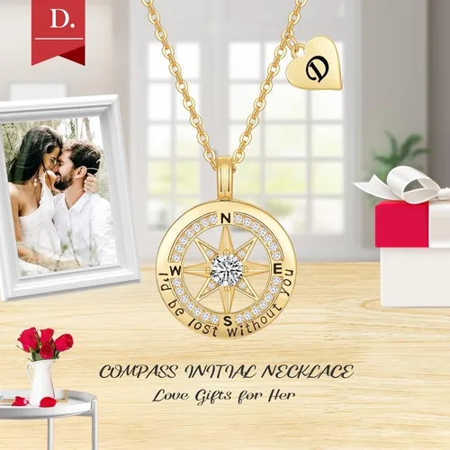 Vista 3 de Peeshow Letter Necklace for Women 18k Gold Compass Initial Necklaces for Her Gift for Wife Jewelry on Anniversary Birthday Gifts for Wife form
