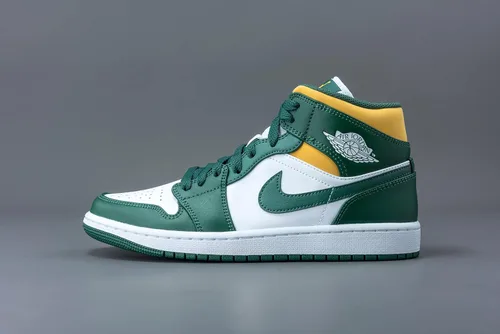 Vista 6 de Nike Air Jordan 1 Mid para hombre, Verde noblePolen blanco