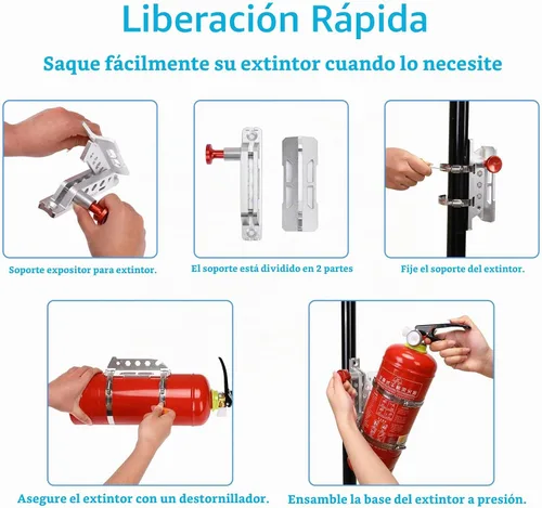 Vista 7 de Soporte universal para extintor de incendios, barra de liberación Negro