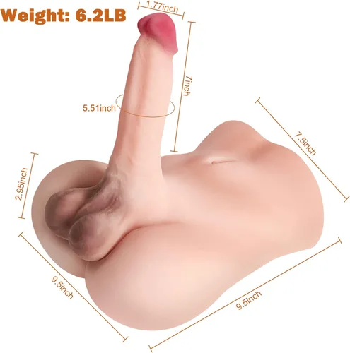 Vista 5 de Muñeca sexual masculina de 6.2 libras con consolador grande realista, muñeca sexual para mujeres, muñecas sexuales, torso, juguete sexual gay