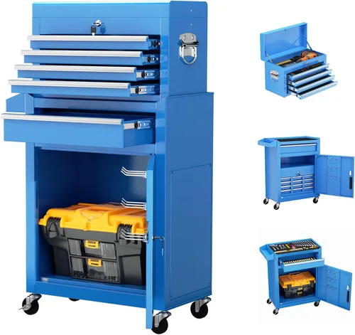 Vista 12 de Oakcloud Combo de Caja y Gabinete de Herramientas Rodantes de Servicio Pesado de 5 Cajones con Forro Negro - Caja de Herramientas de Garaje de Acero