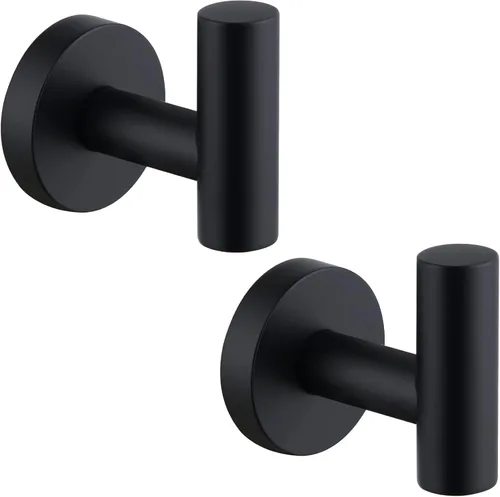 Vista 12 de Gancho de toalla Angle Simple Negro y Oro, Soporte de toalla de baño de acero inoxidable, Gancho redondo para ropa de bata de montaje en pared Negro