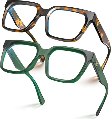 Vista 23 de VISOONE Chunky Rectangle Oversized Blue Light Blocking Computer Glasses Clear Lenses Cute Fake Large Frame Preppy Stylish Designer Fashion Screen