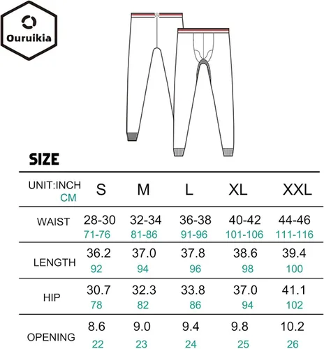 Vista 7 de Ouruikia Pantalones de ropa interior térmica para hombre, pantalones térmicos largos con bolsa separada