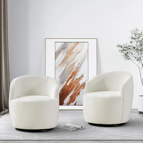 Vista 11 de Wrofly Silla giratoria de barril moderna, cómoda silla giratoria Boucle, cómoda silla redonda de chenilla, pequeña silla tapizada para sala