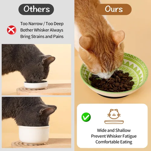 Vista 4 de Fairy Tales - Juego de 6 cuencos de cerámica coloridos para gatos, platos de alimentación con alfombrilla antideslizante, plato ancho poco profundo