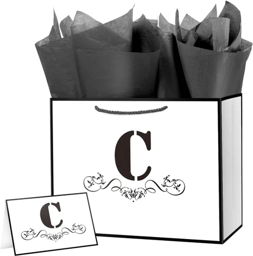 Vista 29 de ysmile Bolsa de regalo de letras con papel de envoltura para hombres, mujeres, niños y niñas, bolsa de papel grande de 16 pulgadas, color blanco