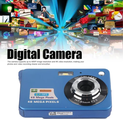 Vista 7 de Eujgoov Digital Camera, 4K 48MP Vlogging Camera with 8X Zoom 2.7in Screen and Fill Light for Photography (Blue)
