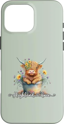 Vista 19 de Lindo bebé Highland vaca ternero amor primavera pastel novedad caso para iPhone 16
