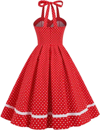 Vista 3 de Vestidos retro de los años 50 para mujer, vestido vintage de cóctel estilo halter swing de los años 50, vestidos de fiesta de té estilo pin up